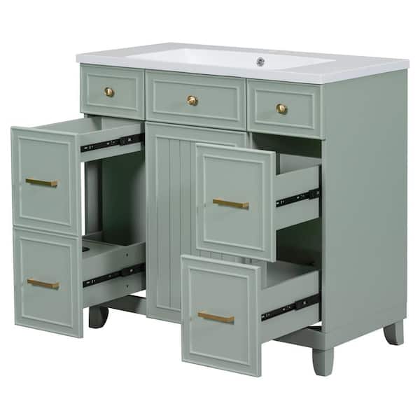 Unbranded 36 in. W. x 18 in. D x 34.3 in. H Freestanding Bath Vanity in Green with 1-White Cultured Marble Resin Sink Top