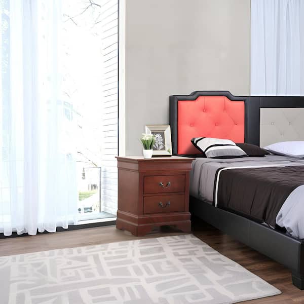 Mirabel Traditional Cherry 2-Drawer 22 in. W Wood Nightstand with Metal Handles