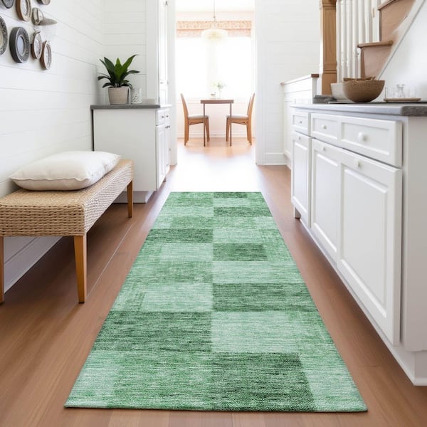 Mayfield Premium Machine Washable Abstract AMF1139 Green 2 ft. 3 in. x 7 ft. 6 in. Runner Rug