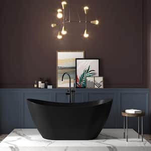 60 in. Solid Matte Black inside and outside Bathtub with Tub Filler Combo - Modern Flatbottom Stand Alone Tub