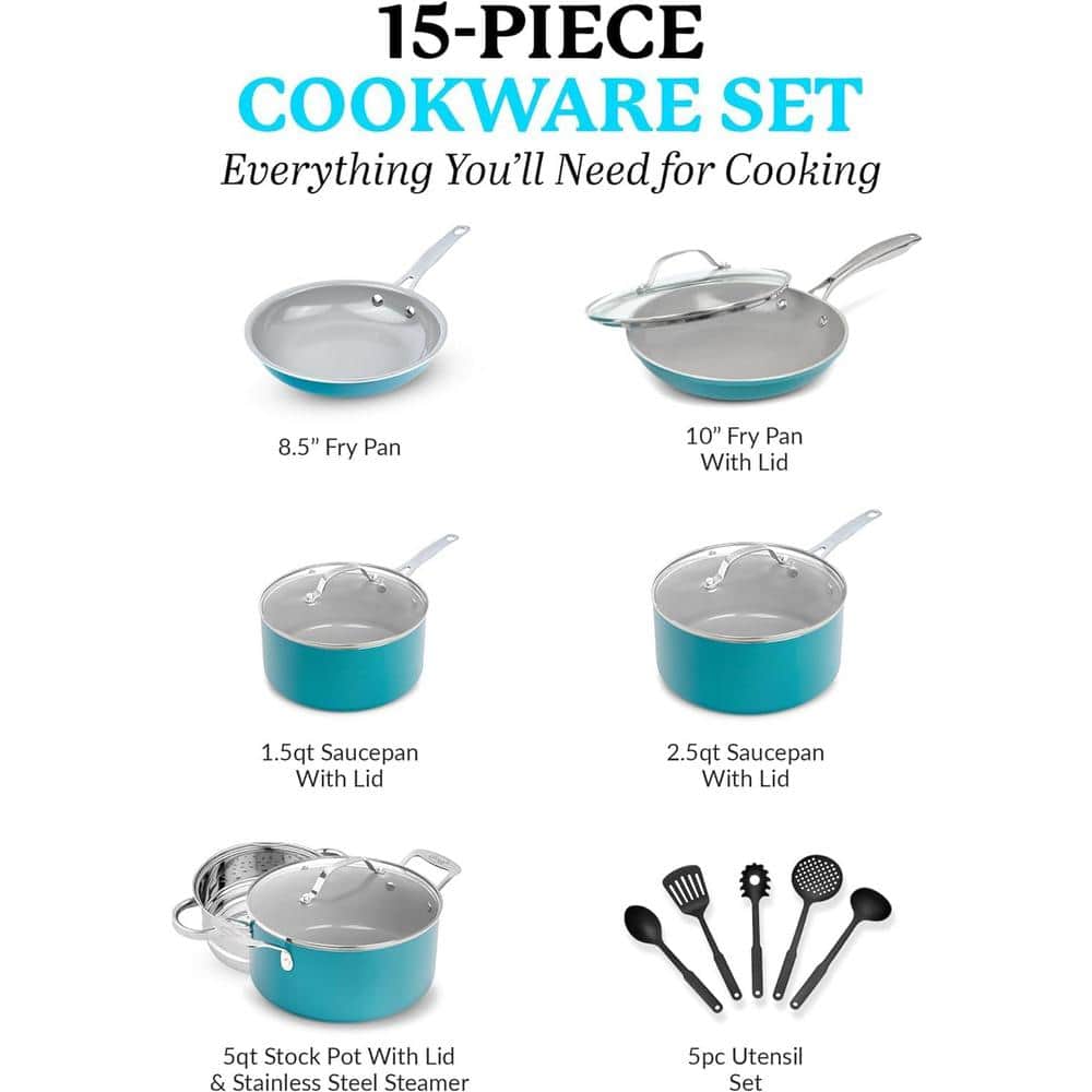 Gotham Steel 15-Piece Blue Nonstick Aluminum Cookware Set