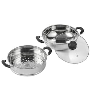 11 in. Steamer Pot for Cooking with 3 qt. Stock Pot and Vegetable Steamer Stainless Steel Food Steamer