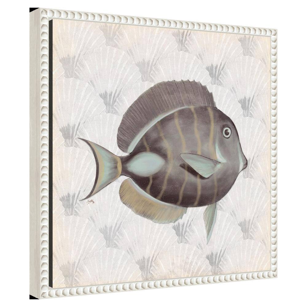 Neutral Vintage Fish Canvas Wall Art with Beaded Frame