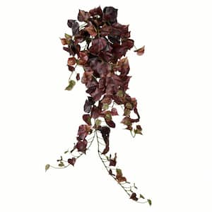 34 in. Burgundy Artificial Grape Leaf Ivy Hanging Basket