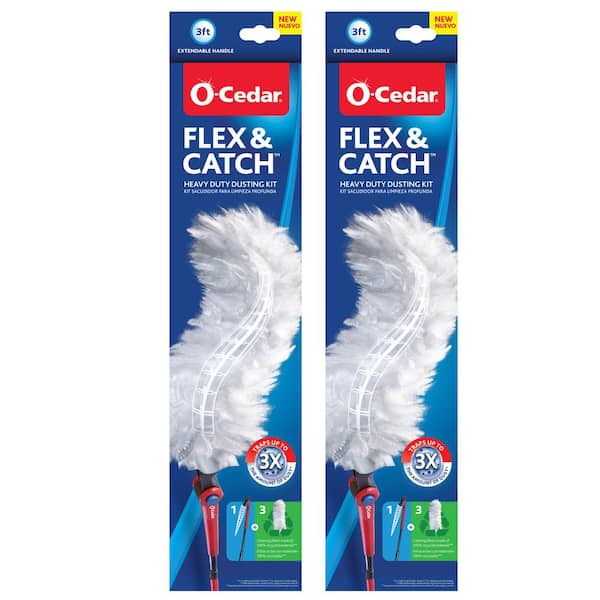 Flex and Catch Heavy Duty Dusting Kit with Stay-On Duster Hook, 5-Duster Refills, Handle Extends to 3 ft. (2-Pack)