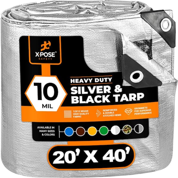 10 mil 20 ft. W x 40 ft. L Silver and Black Heavy Duty Tarp