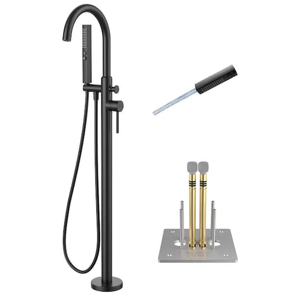 High-Flow Single-Handle Freestanding Tub Faucet with 2-Function Handshower and Anti-Wobble Base in Matte Black