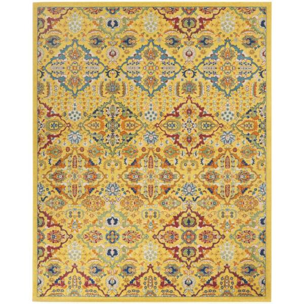 9 ft. x 12 ft. Yellow Floral Power Loom Area Rug