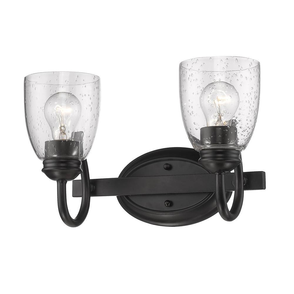 Matte Black and Pewter 2-Light Vanity Fixture with Seeded Glass