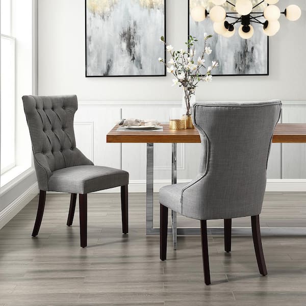 Inspired Home Ximena Light Grey Linen, Tufted Dining Room Chairs