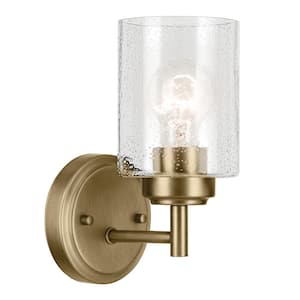 Winslow 1-Light Natural Brass Bathroom Indoor Wall Sconce Light with Clear Seeded Glass Shade