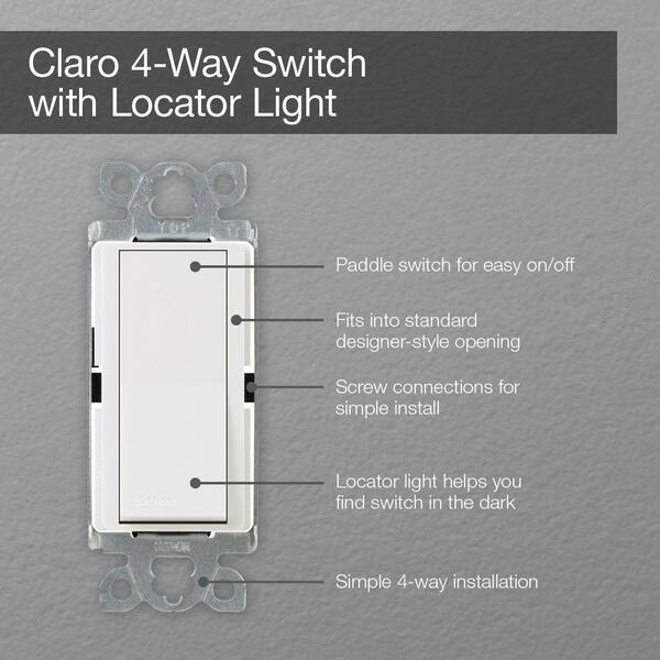 Claro 15 Amp 4-Way Rocker Switch with Locator Light, White Claro 15 Amp 4-Way Rocker Switch with Locator Light, White