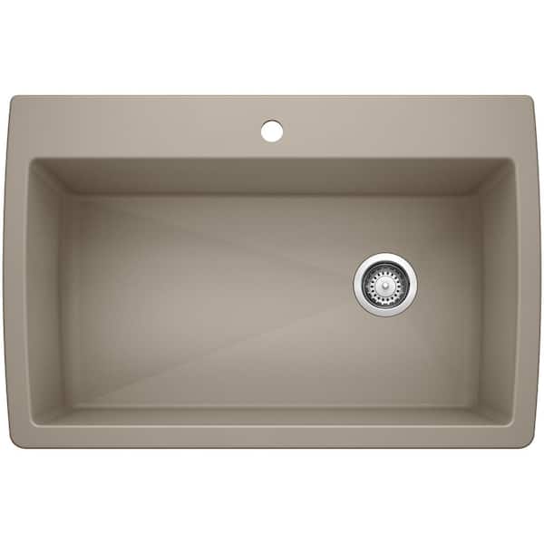 Blanco DIAMOND Silgranit Dual Mount Granite Composite 33.5 in. 1-Hole Single Bowl Kitchen Sink in Truffle