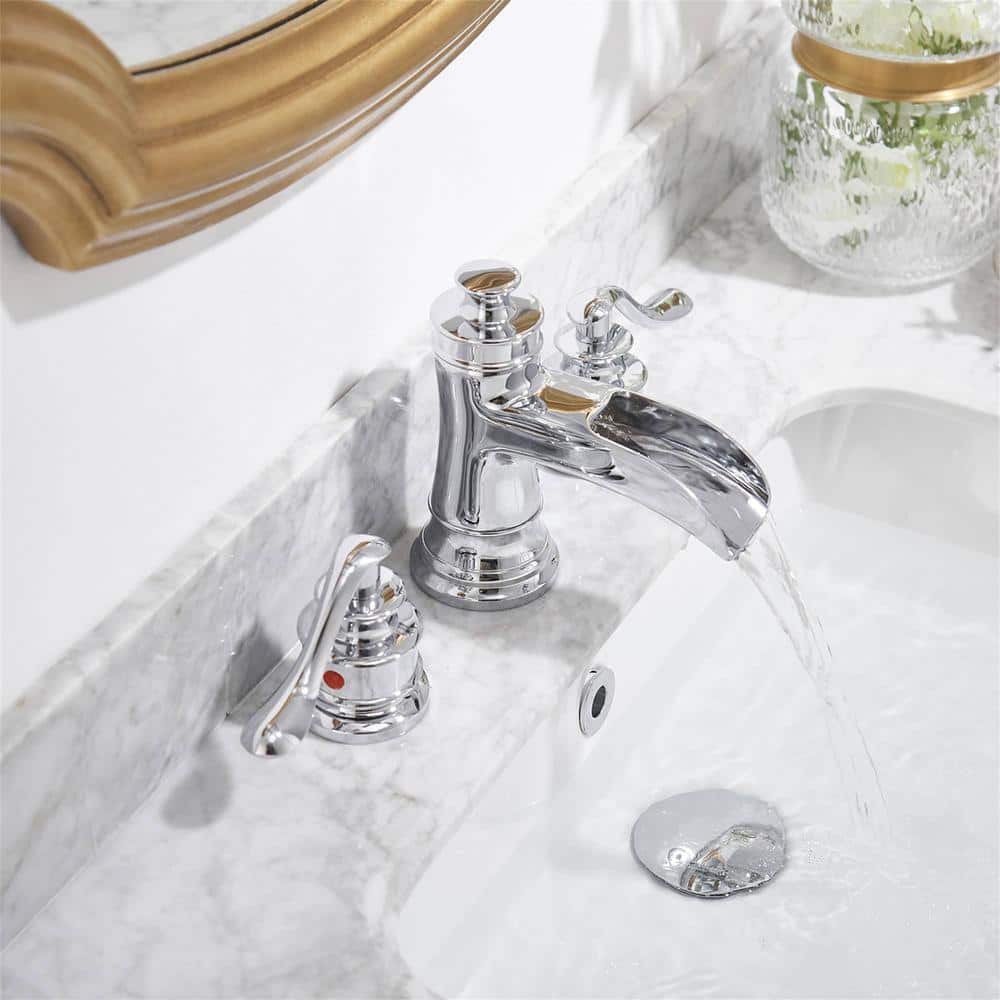 Polished Chrome 8-Inch Double Handle Waterfall Bathroom Faucet