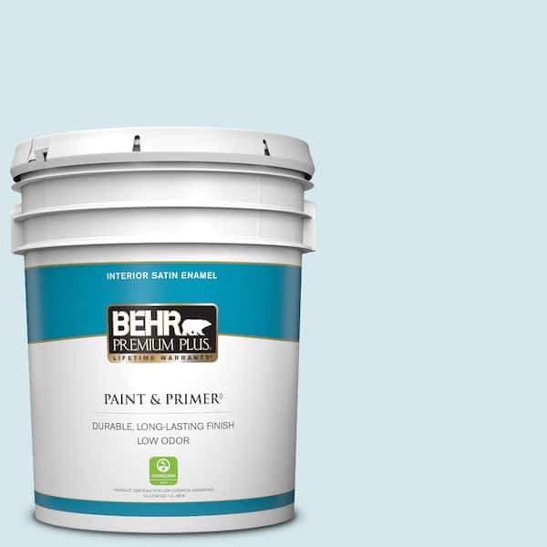 BEHR PREMIUM PLUS 5 gal. #S490-1 Permafrost Satin Enamel Low Odor Interior Paint & Primer