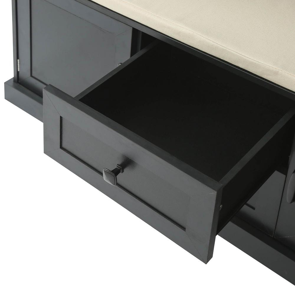 Black Particle Board Hall Tree with Storage Bench and Hooks