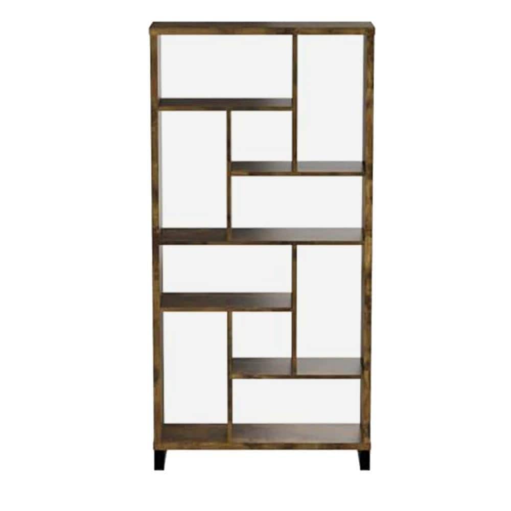Antique Nutmeg Brown Wood and Metal Bookcase with Multiple Shelves