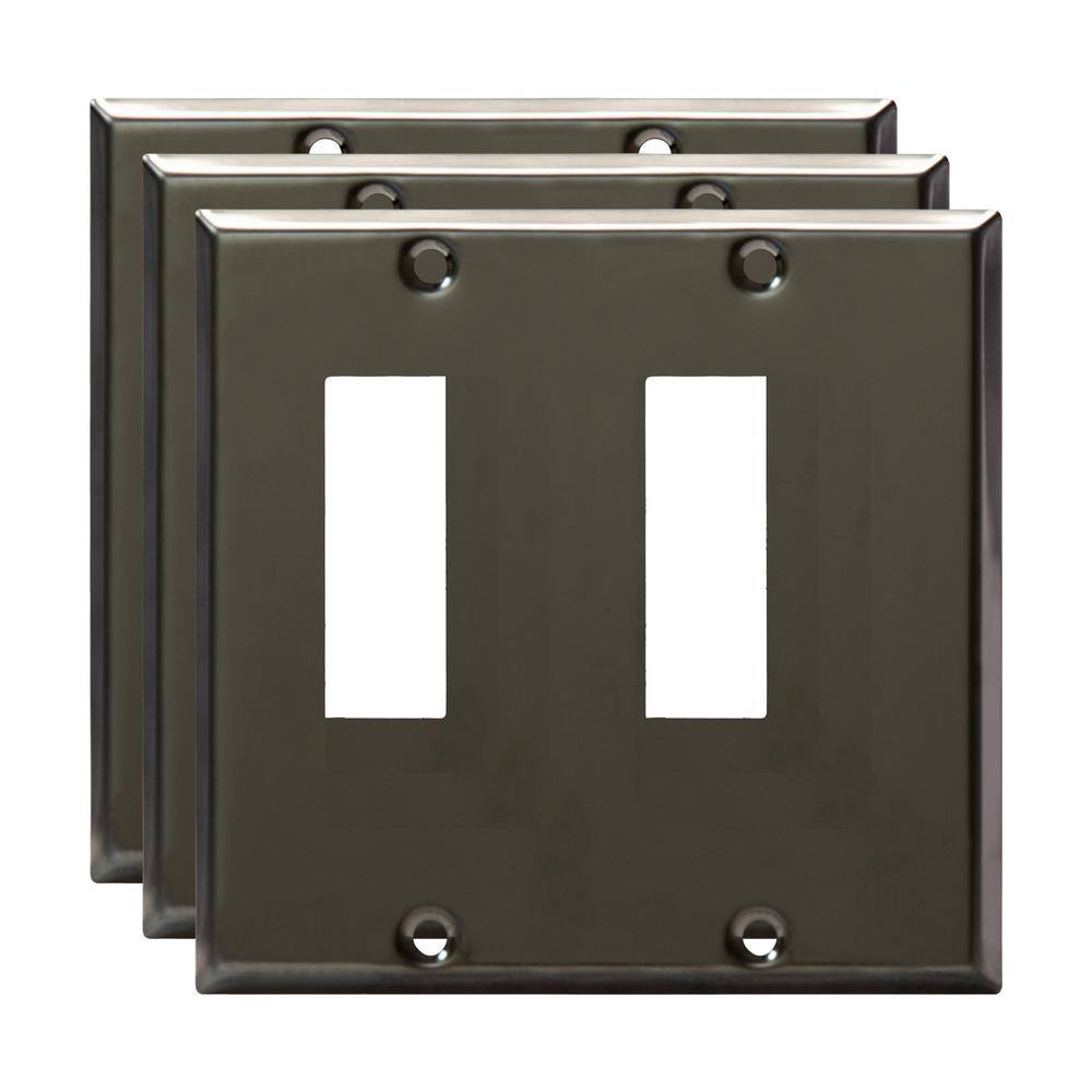 2-Gang Polished Black Decorator/Rocker Outlet Metal Wall Plate, 3-Pack price history on PriceWatchPro