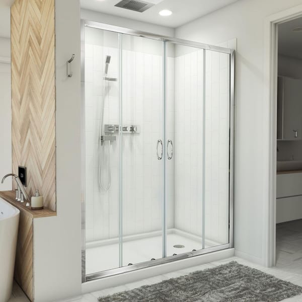 DreamLine Visions 60 in. W x 78-3/4 in. H x 36 in. D Sliding Shower Door Base and White Wall Kit in Chrome