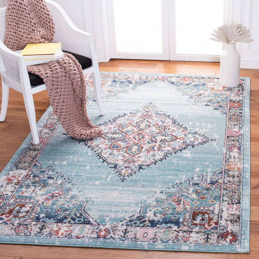 Phoenix 7 ft. x 7 ft. Light Blue/Navy Medallion Distressed Border Square Area Rug price history on PriceWatchPro
