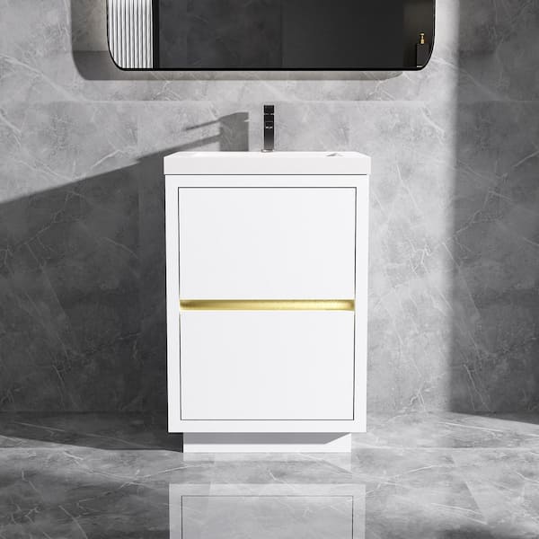 24 in. Freestanding Bath Vanity in White with Single Solid Surface Sink Top in White