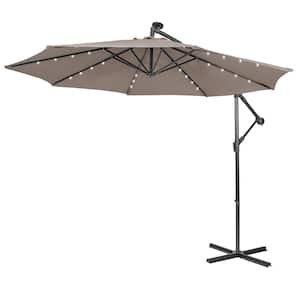 10 ft. Steel Cantilever Solar Powered 32 LED Lighted Patio Umbrella in Coffee