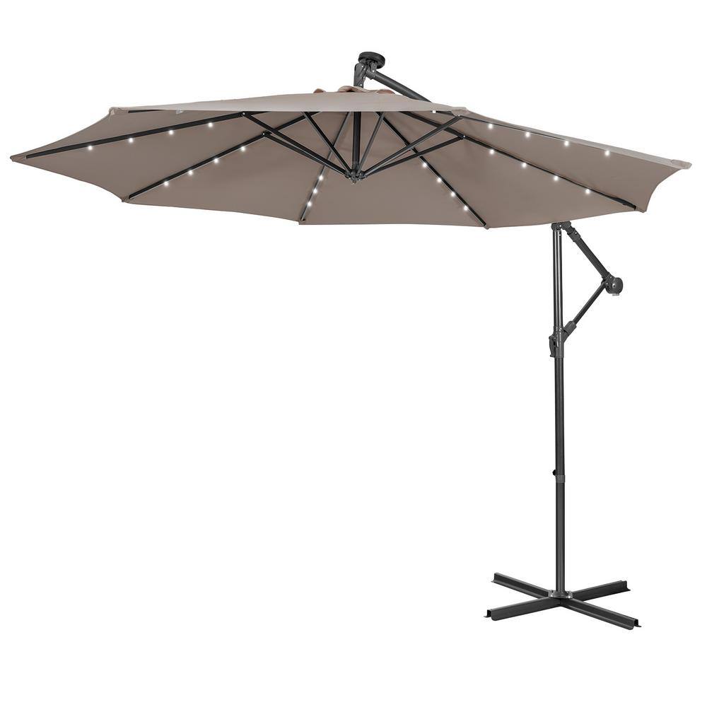 Costway 10 ft. Steel Cantilever Solar Powered 32 LED Lighted Patio Umbrella in Coffee NP10194CF