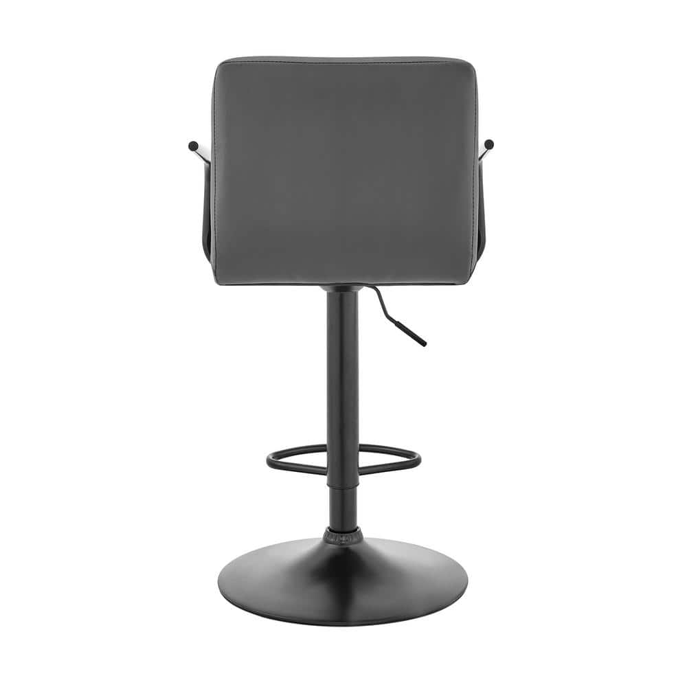 Adjustable Gray Faux Leather Swivel Bar Stool with Chrome Base