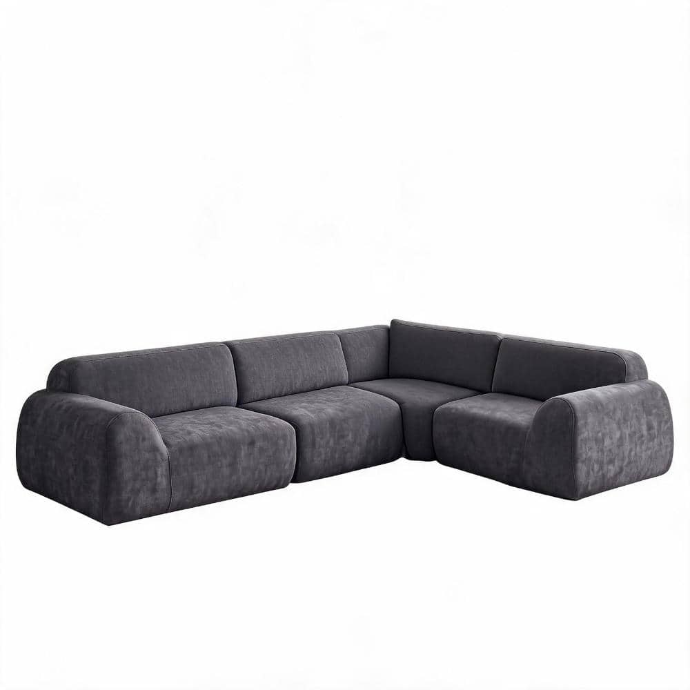 118 in. Curved 4-piece Velvet L-Shape Modular Sectional Sofa with Chaise in Grey durable construction