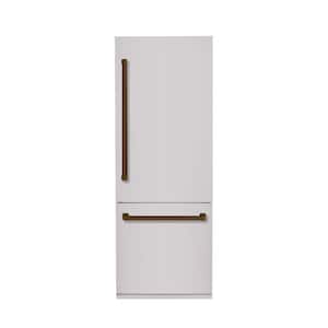 Bold 30 in. 16 CF TTL. Counter-Depth Built-in Bottom Mount Refrigerator, RH-Hinge in Stainless Steel with Bronze Trim