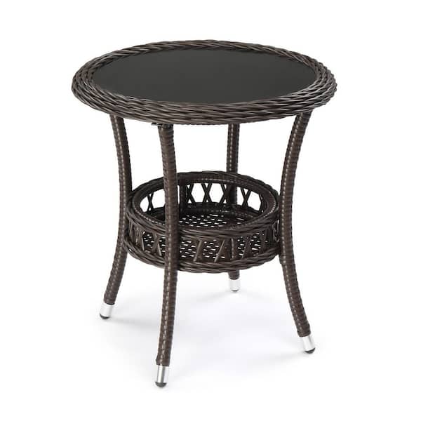 Karl home Patio Brown Round Wicker Side Table