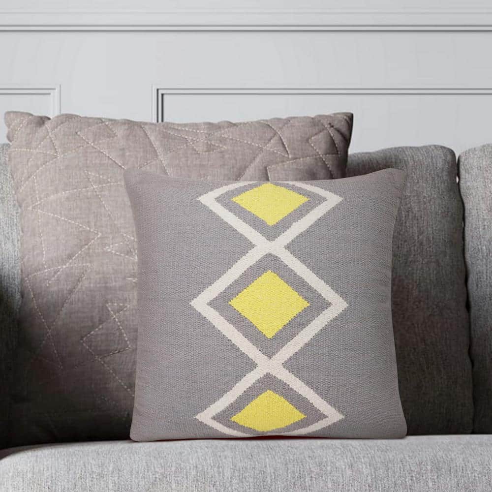 Southwestern Gray and Yellow Cotton Geometric Throw Pillow