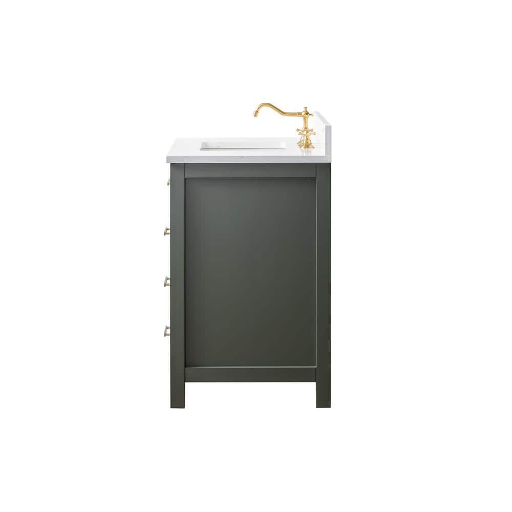 Vintage Green Solid Wood Freestanding Vanity with Carrara White Top