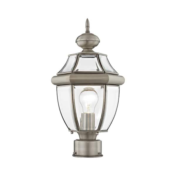 AVIANCE LIGHTING Aston 16.5 in. 1-Light Brushed Nickel Cast Brass Hardwired Outdoor Rust Resistant Post Light with No Bulbs Included