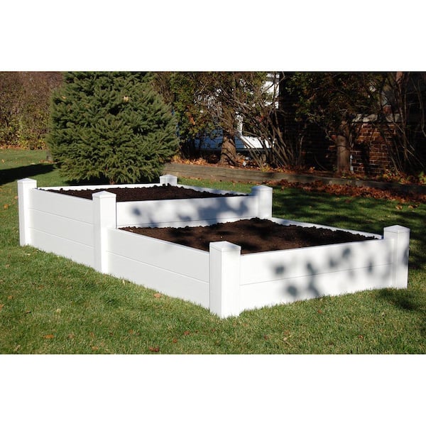 Dura-Trel 96 in. x 48 in. x 14/19 in. H White Vinyl Split Level Raised Garden Bed Bed