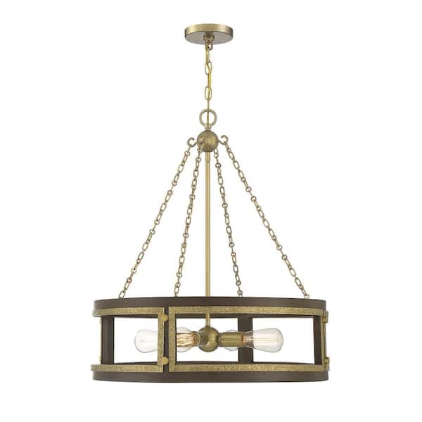 Lakefield 4-Light Burnished Brass/Walnut Shaded Pendant Light