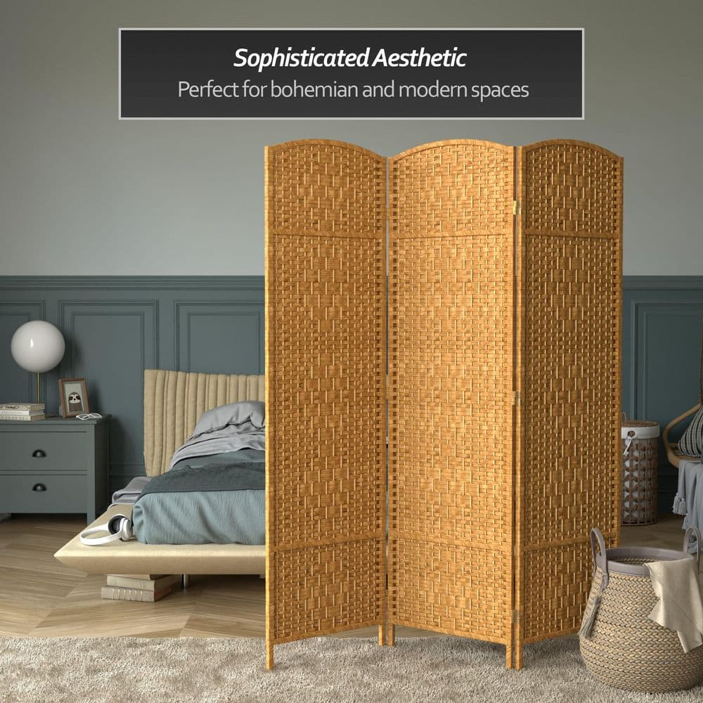 73" Tall Light Brown Fiber 3 Panel Room Divider