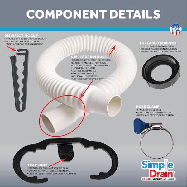 SIMPLE DRAIN 1.25 in. Rubber Threaded P-Trap Bathroom Single Sink