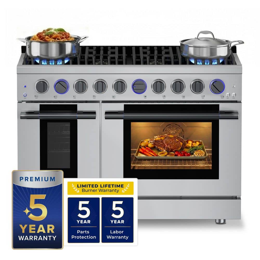HAUSLANE HausPro 48 in. 8 Burners Gas Range in Black Stainless