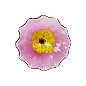 Fiore Bloom Pink 12 in. Diameter Hand Blown Glass Flower Art Glass Wall Decor