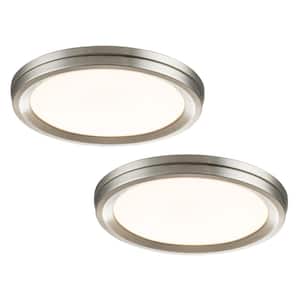 14 in. 24-Watt Modern Silver Integrated LED Flush Mount Ceiling Light with White Acrylic Frosted Shade (2-Pack)