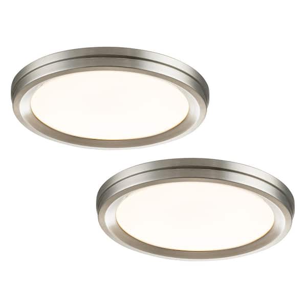 pasentel 14 in. 24-Watt Modern Silver Integrated LED Flush Mount Ceiling Light with White Acrylic Frosted Shade 2 Pack