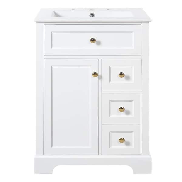 24 in. Bath Vanity Cabinet without Top in White Assembled with 2-Tier Door Storage Rack