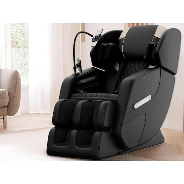 Bess Black Faux Leather Reclining Full Body Airbags Massage Chair with Zero Gravity, Heat, Foot Rollers, Bluetooth