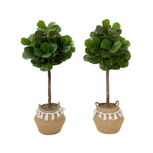 48 in. Green Artificial Fiddle Leaf Fig Leaf Tree in Handmade Jute and Cotton Basket with Tassels DIY Kit (Set of 2)