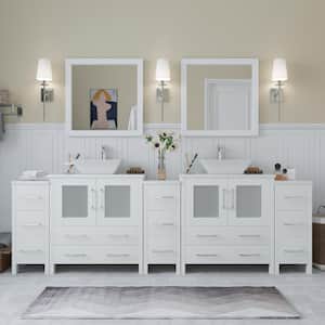 Ravenna 96 in. W Bathroom Vanity in White with Double Basin in White Engineered Marble Top and Mirrors