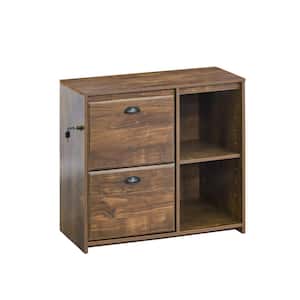 Elma 2-Drawer Rustic Oak Wood 31.5 in. W Vertical File Cabinet with Open Shelves