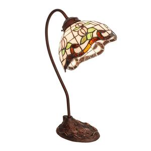 Roseborder 18 in. Mahogany Bronze Armed Dimmable Rustic Desk Lamp with Stained Glass Shade