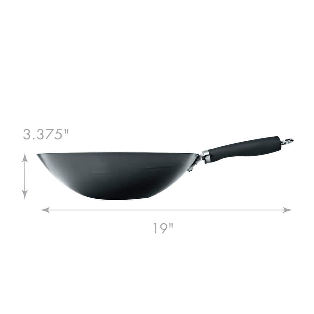 Black Non-Stick Carbon Steel Wok with Helper Handle, 14"