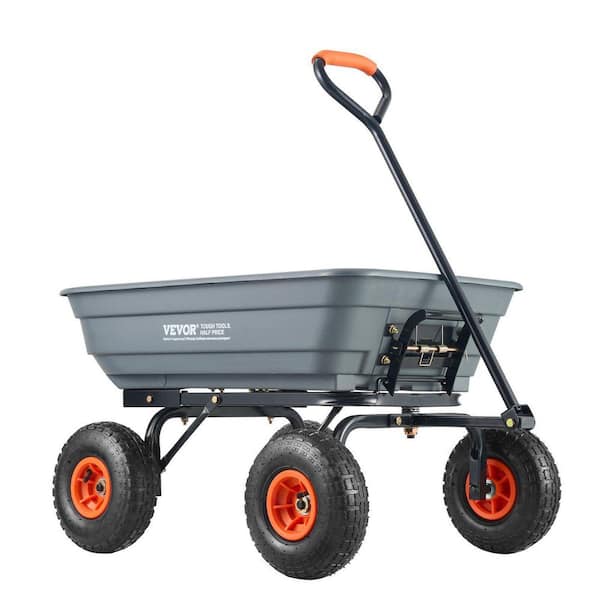 4 cu. ft. Gray Steel Utility Wheelbarrow, Poly Garden Dump Cart with 2-in-1 Convertible Handle, 10 inch Tires